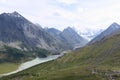 View of Belukha Mount and Lake Akkem from the Kara-Turek Pass, Altai Mountains, Russia Royalty Free Stock Photo