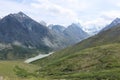 View of Belukha Mount and Lake Akkem from the Kara-Turek Pass, Altai Mountains, Russia Royalty Free Stock Photo