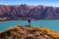 View from Ben Ohau, hiking Ben Ohau, Lake Ohau in the background with Ben Ohau range, New Zealand