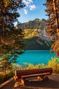 Bench Looking Out At Lake Louise In Autumn Royalty Free Stock Photo