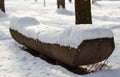 View of a bench in winter park Royalty Free Stock Photo
