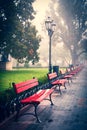 View at benches at city garden Royalty Free Stock Photo