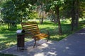 View of the benches in 28 Panfilov city park in Almaty