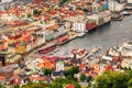 View on Bergen and harbor from the mountain Floyen top. Royalty Free Stock Photo