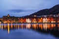 View of Bergen at night, Norway Royalty Free Stock Photo