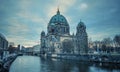 View of Berliner Dom on Spree river in the blue morning light, Berlin, Germany. Royalty Free Stock Photo