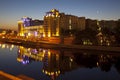 View of the Bersenevskaya embankment, variety theater and the so-called House on the embankment at night. Moscow