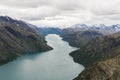 View from Besseggen ridge over Gjende lake and Memurubu, Norway