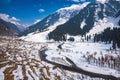 View of Betab Valley in winter season, near Pahalgam, Kashmir, India Royalty Free Stock Photo