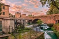 Bevagna, Perugia, Umbria, Italy: ancient bridge, canal of the old mills Royalty Free Stock Photo