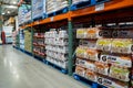 View of beverage pallets on a warehouse store aisle. Royalty Free Stock Photo