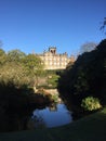 View of Biddulph Grange palace from the bottom of the lake.