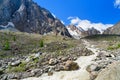 View on Big Aktru river, mountains and Aktru glacier. Altai Republic. Russia