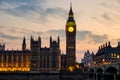 View on the Big Ben and the Palace of Westminster in London at sunset Royalty Free Stock Photo