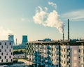 View of the Big chimneys in a city / Pollution problem Royalty Free Stock Photo