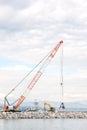 View of the big crawler crane is working in the consruction field. Royalty Free Stock Photo