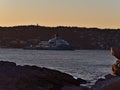 View of big luxury superyacht mooring in the Bay of Billionaires at the mediterranean coast of Antibes, French Riviera, France.