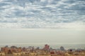 View big megalopolis under the cloudy sky, residential areas of St. Petersburg aerial view of the roofs of the houses