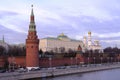 View from the Big stone bridge on the Kremlin embankment, the Moscow river, the Moscow Kremlin. Royalty Free Stock Photo