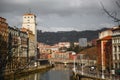 View of Bilbao, Spain city downtown with a Nevion River. Royalty Free Stock Photo