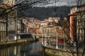 View of Bilbao, Spain city downtown with a Nevion River. Royalty Free Stock Photo