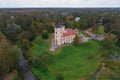 View of the Bip Castle, gloomy October day aerial photography. Pavlovsk