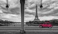 Eiffel Tower with vintage Car in Paris, seen from under the Bir Hakeim Bridge Royalty Free Stock Photo