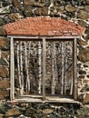 Window in the ruins of building at Delaware Copper Mine on Keweenaw Peninsula, Upper Peninsula, Michigan. Royalty Free Stock Photo