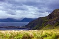 View from the bird cliffs on the ocean and clouds in Norway in w Royalty Free Stock Photo