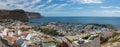 View from the bird`s eye view to the dock with yachts and beach Royalty Free Stock Photo