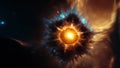 View of the birth of a star in space during a nebula explosion. Nuclear fusion of cosmic clouds of gas and dusts. Universe