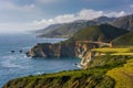 View of Bixby Creek Bridge and mountains along the Pacific Coast Royalty Free Stock Photo