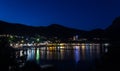 View of Black Sea bay between mountains with city lights reflect Royalty Free Stock Photo