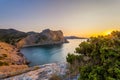 View of Black Sea bay with rocky shore lit with low sunrise light Royalty Free Stock Photo