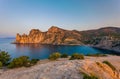 View of Black Sea bay with rocky shore lit with low sunrise light Royalty Free Stock Photo