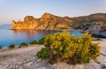 View of Black Sea bay with rocky shore lit with low sunrise light Royalty Free Stock Photo