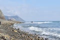 View of the Black Sea, beach and mountains. The resort town of Anapa. Russia.