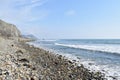 View of the Black Sea, beach and mountains. The resort town of Anapa. Russia.