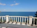 Views of the Black sea. White park balustrade in Aivazovsky Park in Crimea. Royalty Free Stock Photo