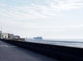 Blackpool promenade and seafront on a misty morning with the north pier in the distance Royalty Free Stock Photo