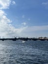 View of the Blagoveshchensky Bridge on the Neva river in St. Petersburg