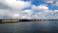 The view from the Blagoveshchensky bridge in St. Petersburg in the direction of the University embankment and the building of the