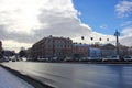 the view from the Blagoveshchensky bridge to the promenade des Anglais. Russia, Saint-Petersburg, 24 Feb 2017