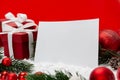 Blank christmas holidays greeting card on a red background