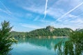 Bled castle on top of a hill at summer, Slovenia Royalty Free Stock Photo