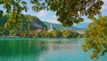 View of Bled lake against Saint Martin Perish church