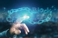 Blockchain title with a cahin made of data number - 3d render Royalty Free Stock Photo