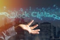 Blockchain title with a cahin made of data number - 3d render Royalty Free Stock Photo