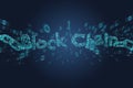 Blockchain title with a cahin made of data number - 3d render