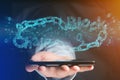 Blockchain title with a cahin made of data number - 3d render Royalty Free Stock Photo